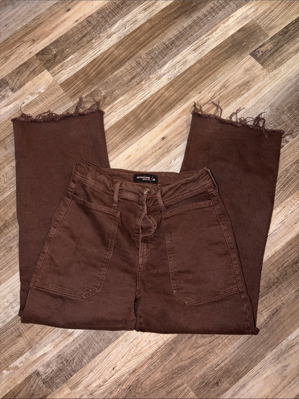 Just Black Women's Wide-Leg Jeans in Dark Brown with Frayed Hem